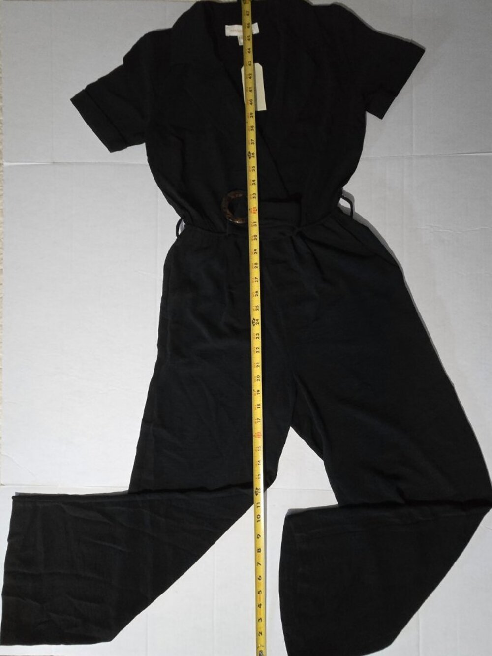 NWT Monteau Los Angeles Women's XS Black Wrap Jumpsuit Wide Leg Belt Crinkle
